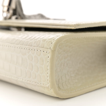 Saint Laurent Calfskin Crocodile Embossed Small Classic Monogram Kate Tassel Satchel Crema Soft 10 of 11