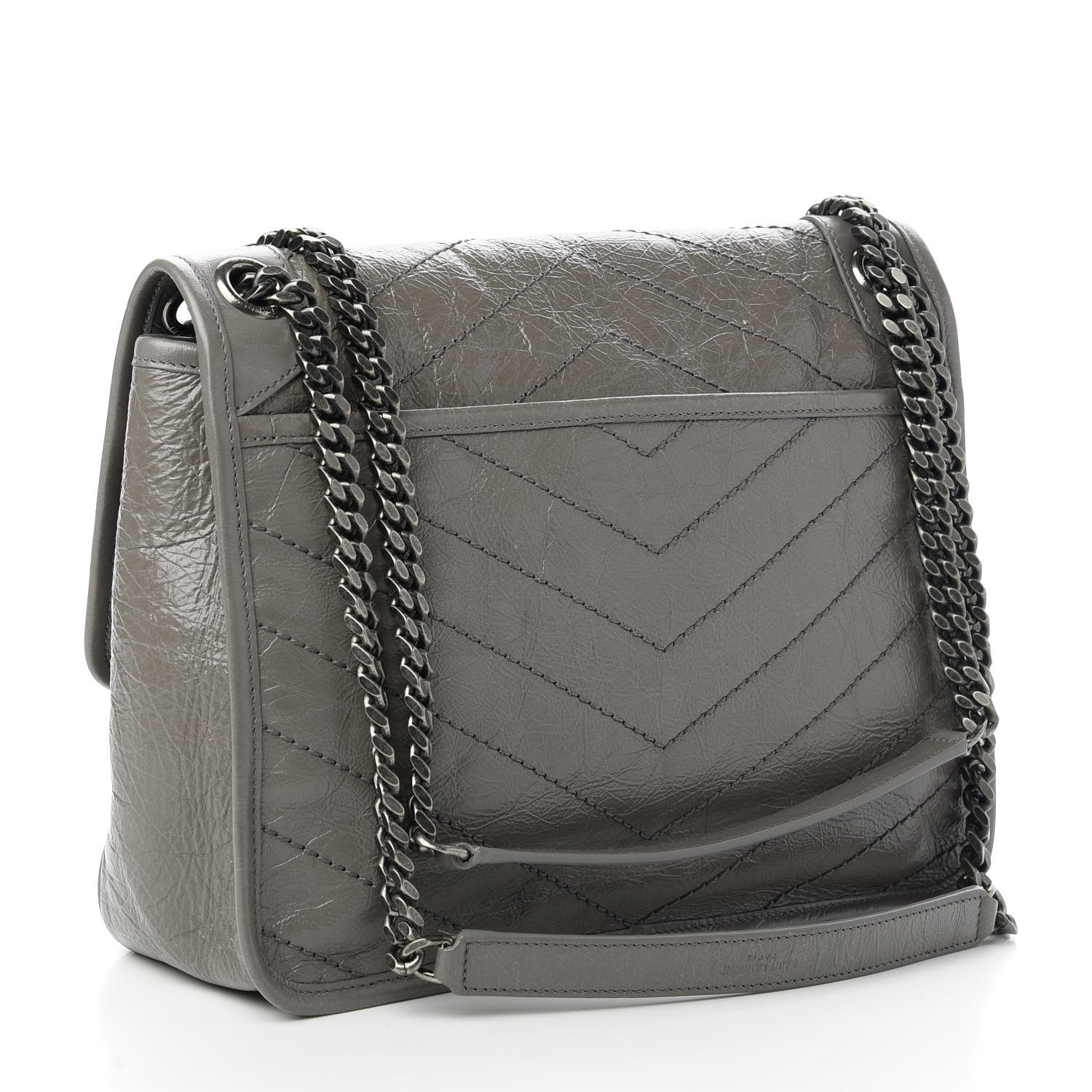 Saint Laurent Crinkled Calfskin Matelasse Monogram Medium Niki Chain Satchel Fog 3 of 10