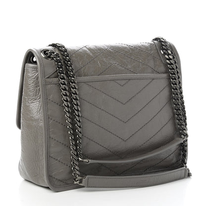 Saint Laurent Crinkled Calfskin Matelasse Monogram Medium Niki Chain Satchel Fog 3 of 10