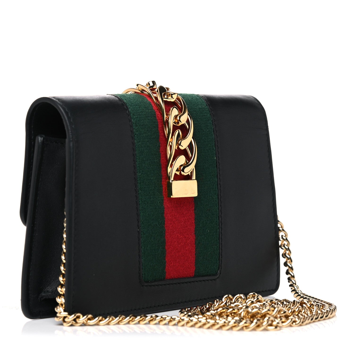 Gucci Calfskin Super Mini Sylvie Chain Shoulder Bag Black 3 of 9