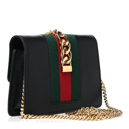 Gucci Calfskin Super Mini Sylvie Chain Shoulder Bag Black 3 of 9