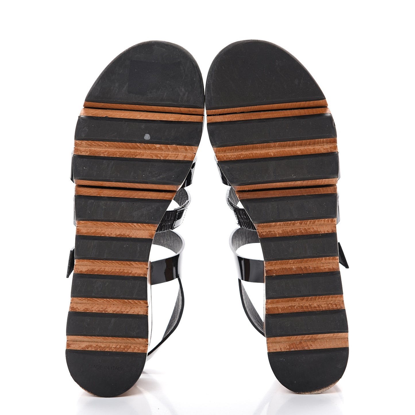 Iridescent Patent Calfskin CC Platform Sandal 37 Black