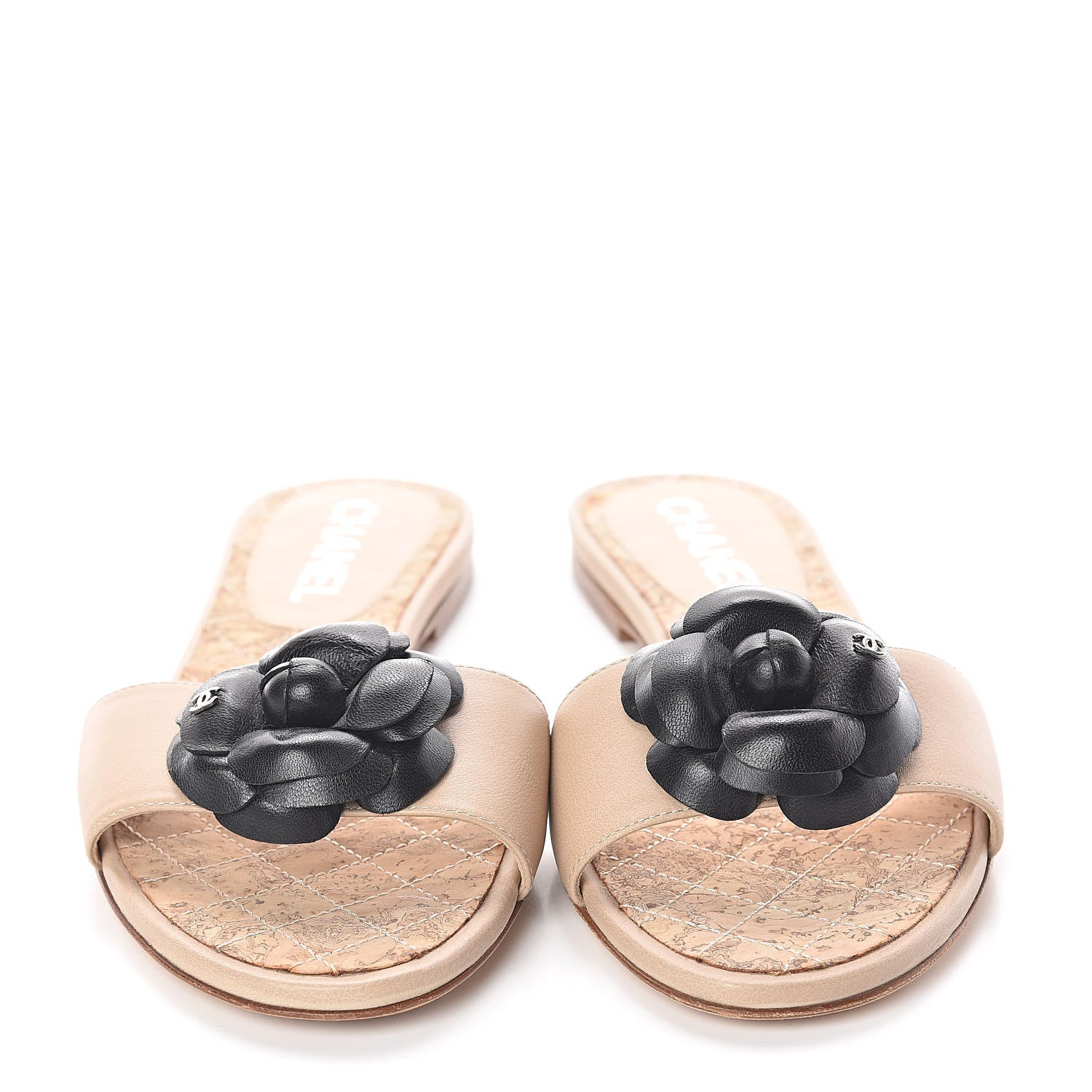 Chanel Lambskin Cork Camellia Sandals 37 Beige 2 of 8