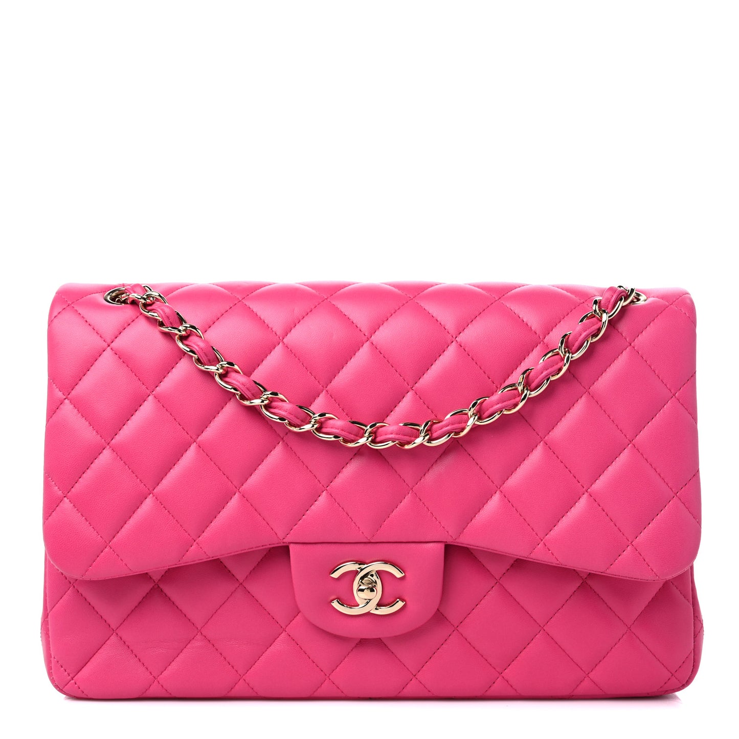 Lambskin Quilted Jumbo Double Flap Dark Pink