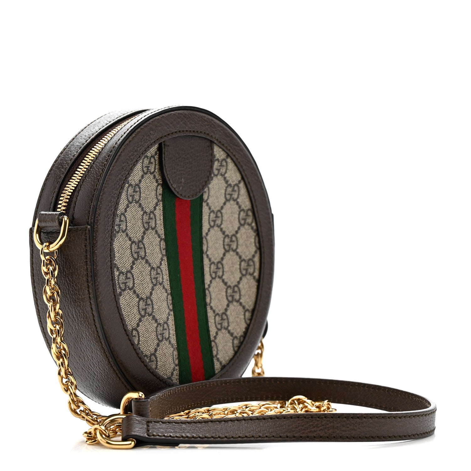 Gucci GG Supreme Monogram Web Mini Ophidia Round Shoulder Bag Brown 3 of 10