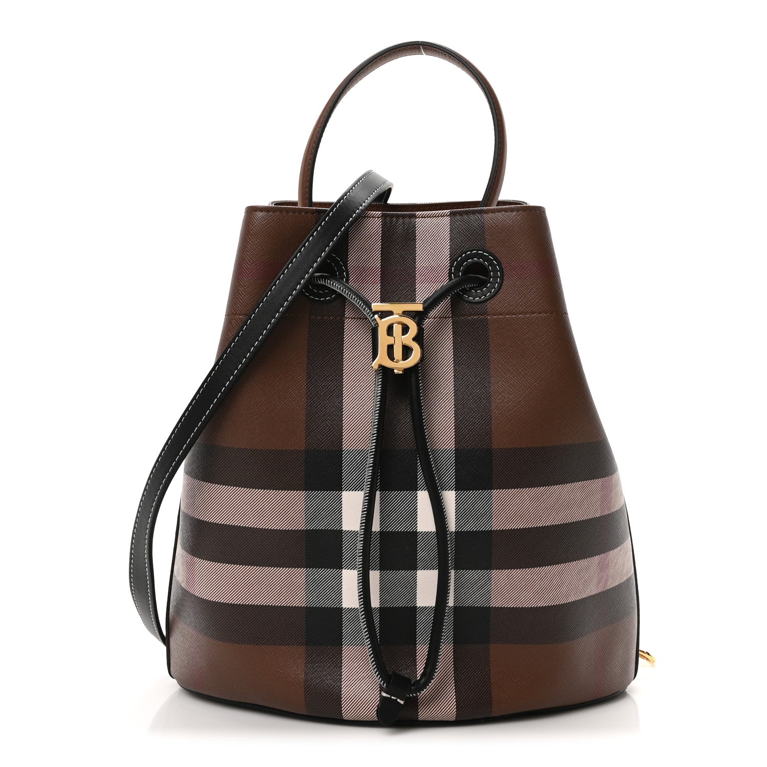 Burberry Giant Check Calfskin TB Mini Bucket Bag Dark Birch 1 of 9