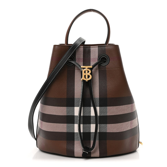 Giant Check Calfskin TB Mini Bucket Bag Dark Birch