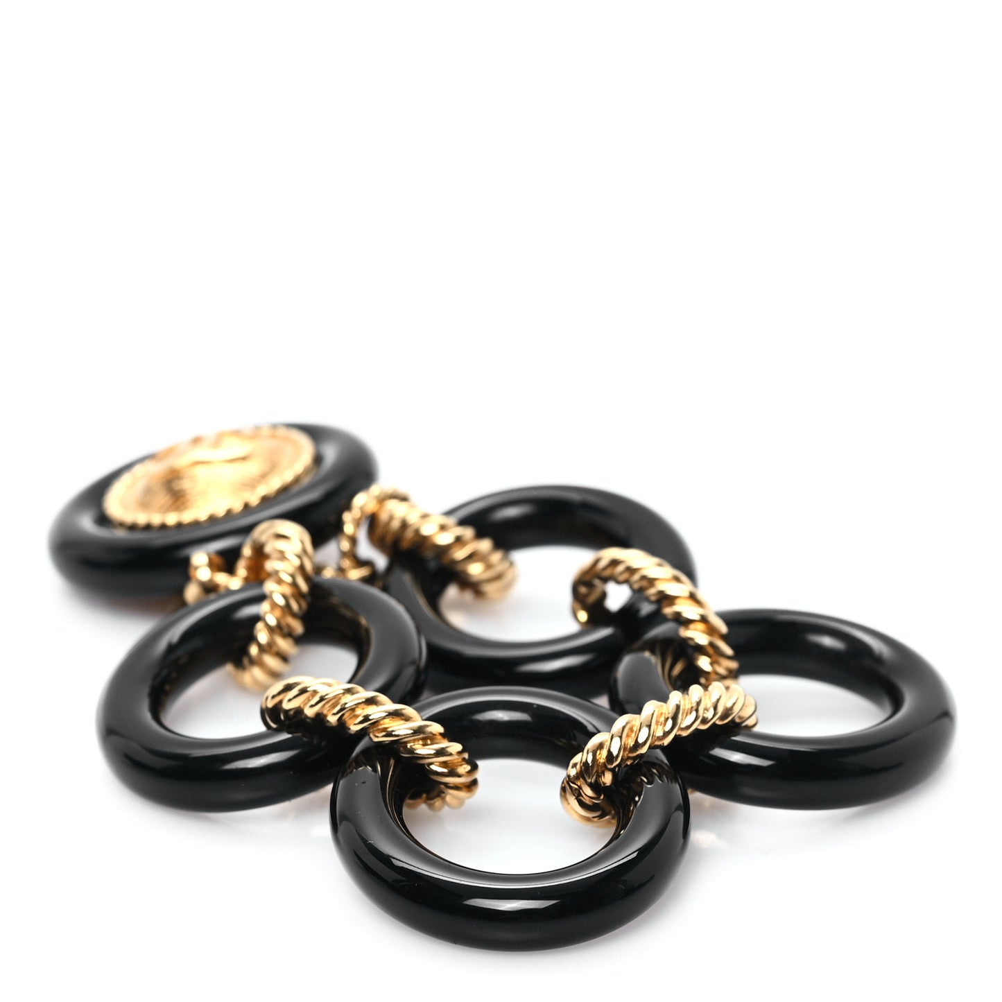 Enamel Medallion CC Link Bracelet Gold Black
