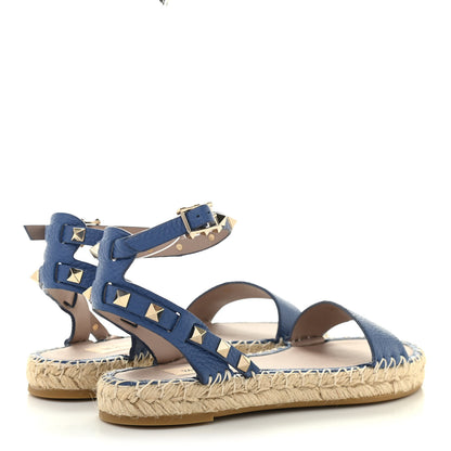 Valentino Garavani Grained Calfskin Rockstud Ankle Strap Espadrille Flat Sandals 36 Baltique 8 of 18