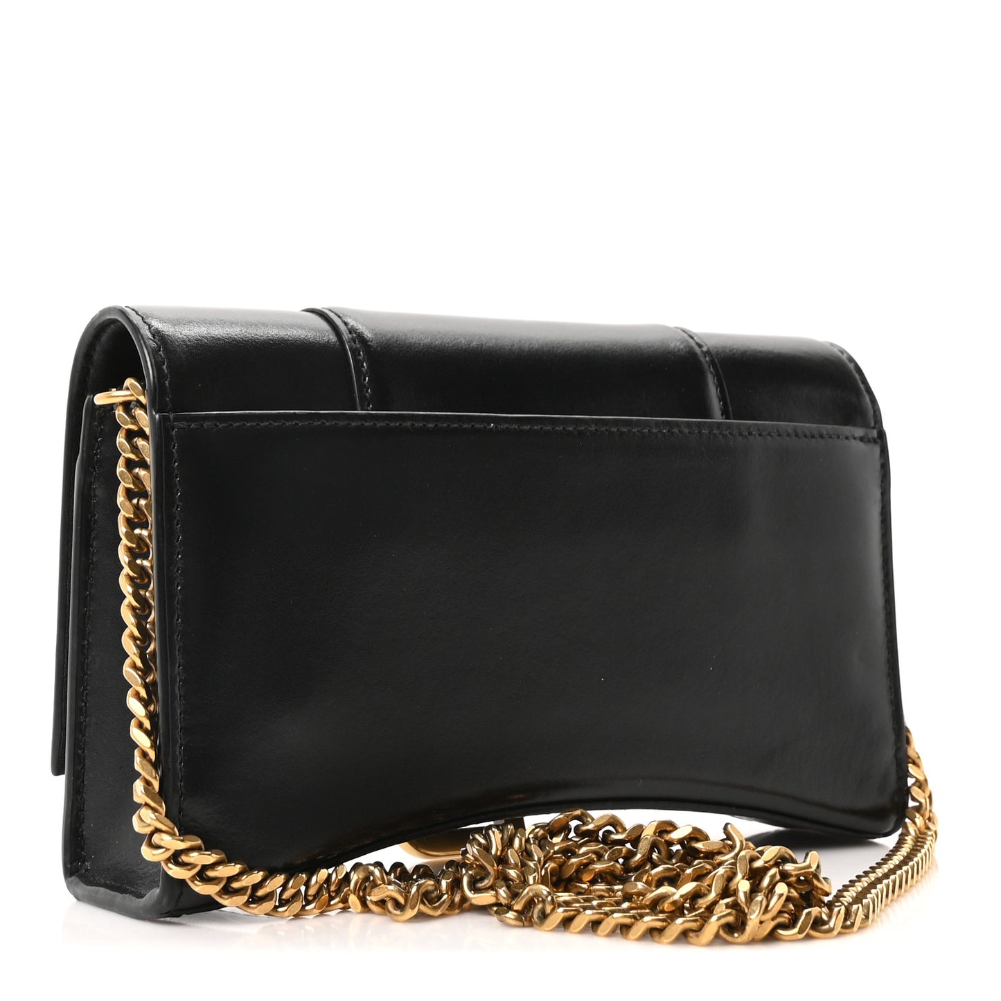 Shiny Box Calfskin Hourglass Chain Bag Black