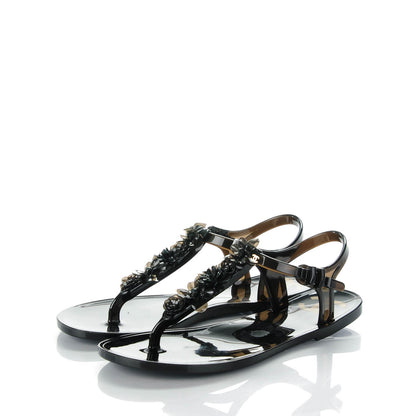 Chanel Jelly Camellia Thong Sandals 36 Black 3 of 7
