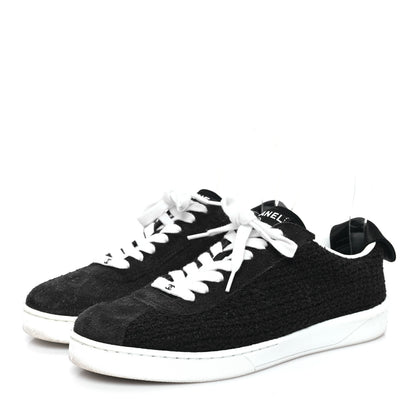 Chanel Tweed Suede Womens Sneakers 36.5 Navy 3 of 8