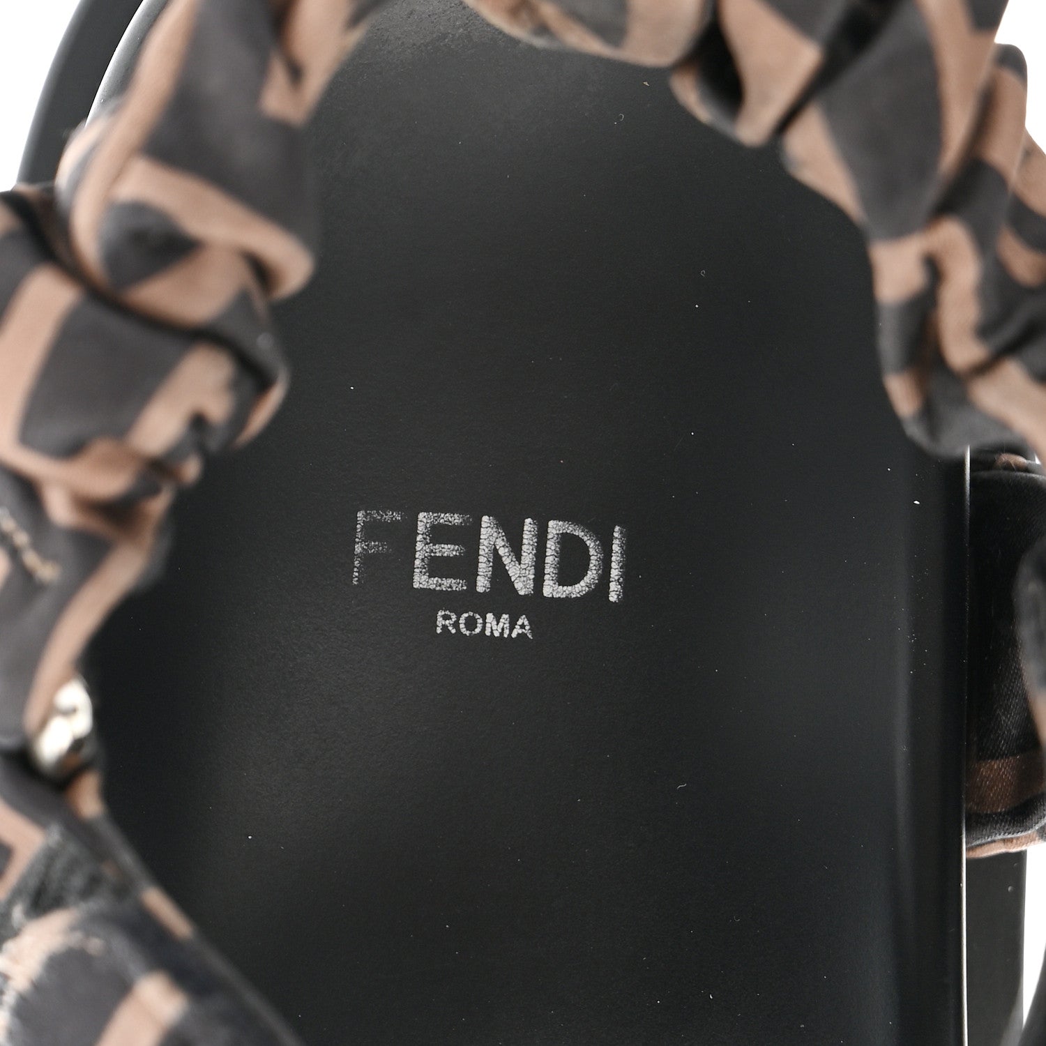 Fendi Satin FF Ruched Sandals 38 Tobacco Black 9 of 10