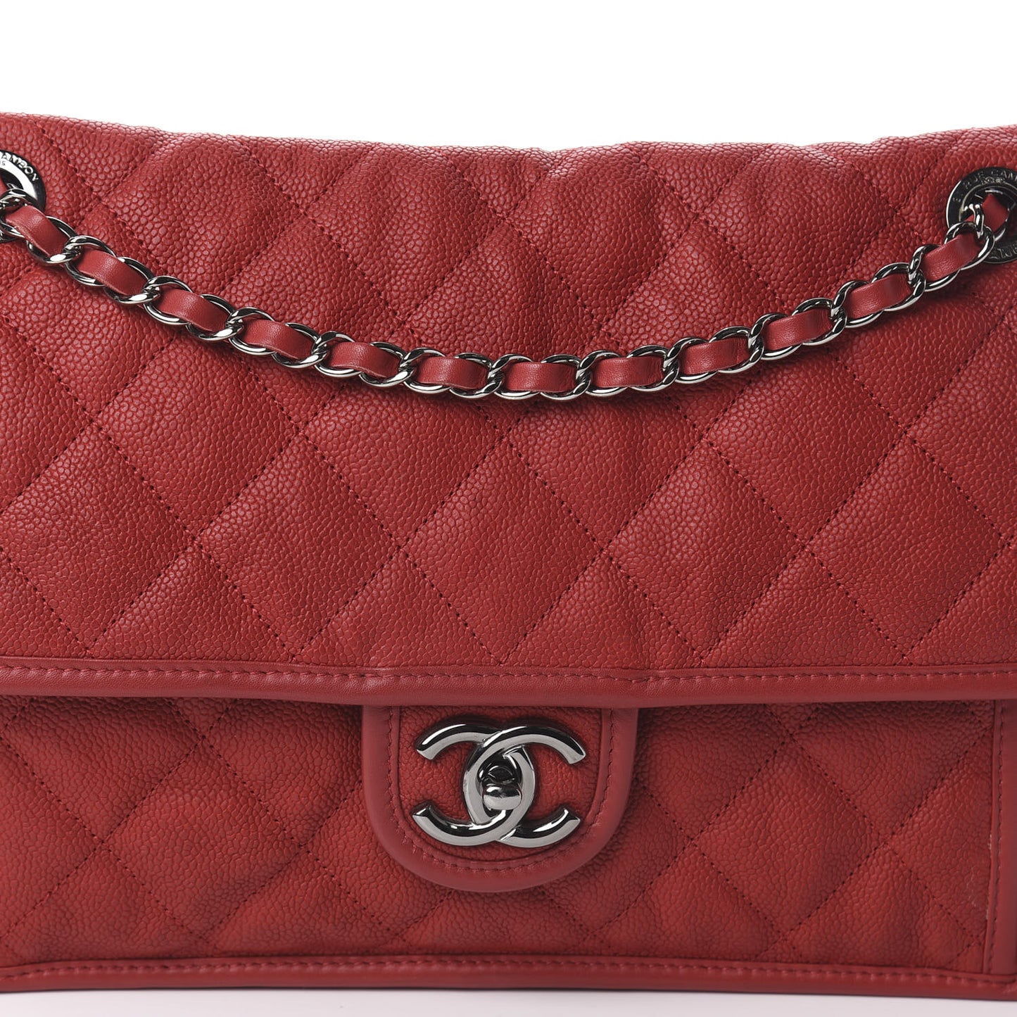 Caviar Quilted Large French Riviera Flap Red