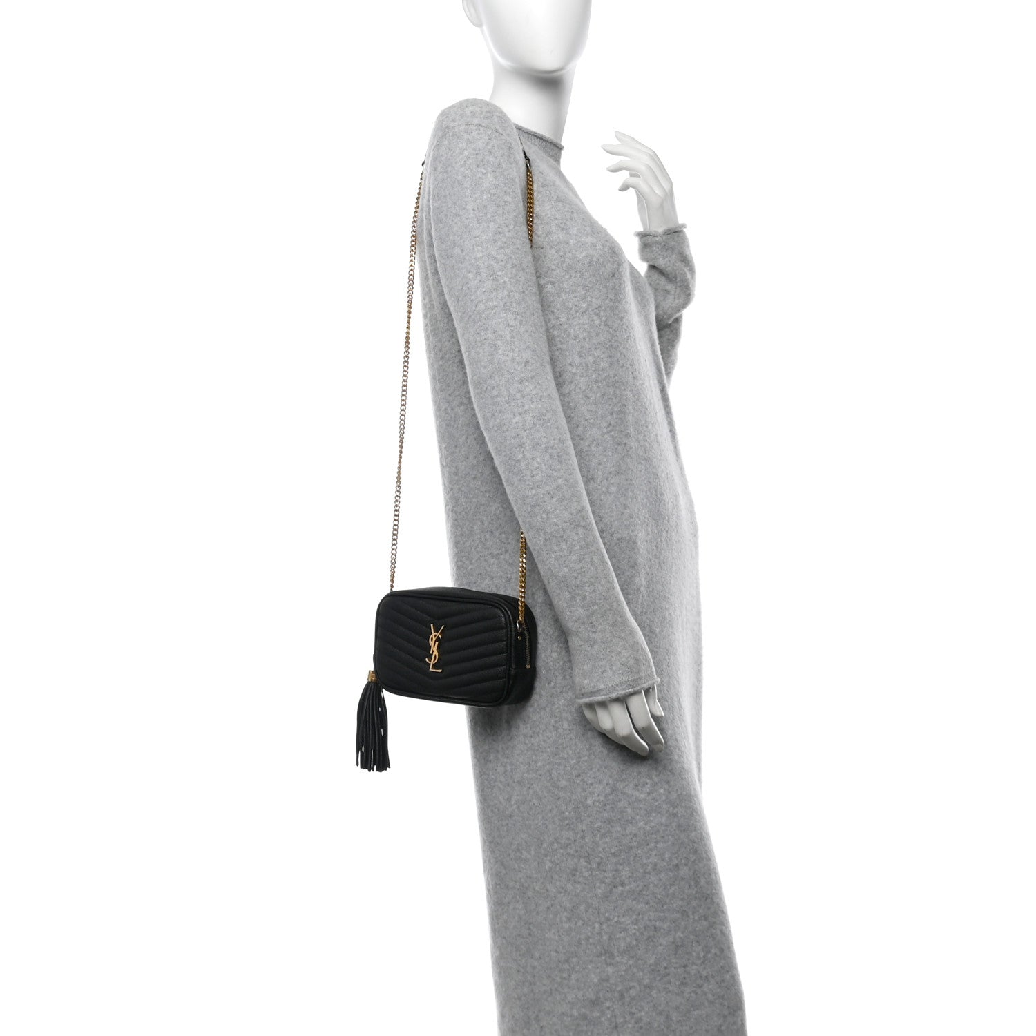 Saint Laurent Grain De Poudre Matelasse Monogram Mini Lou Camera Bag Black 2 of 10