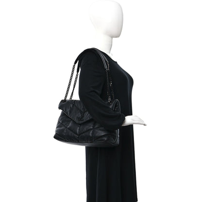 Saint Laurent Lambskin Quilted Monogram Monochrome Medium Loulou Puffer Chain Satchel Black 2 of 12