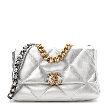 Chanel Metallic Goatskin Quilted Large Chanel 19 Flap Silver 1 of 10