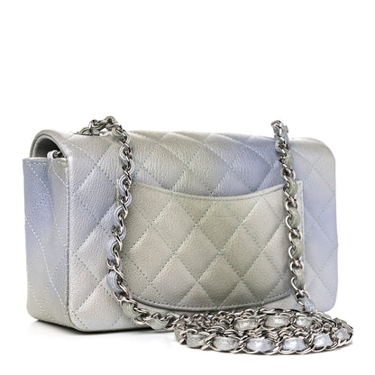 Chanel Metallic Goatskin Quilted Ombre Mini Rectangular Flap Grey Green 3 of 10