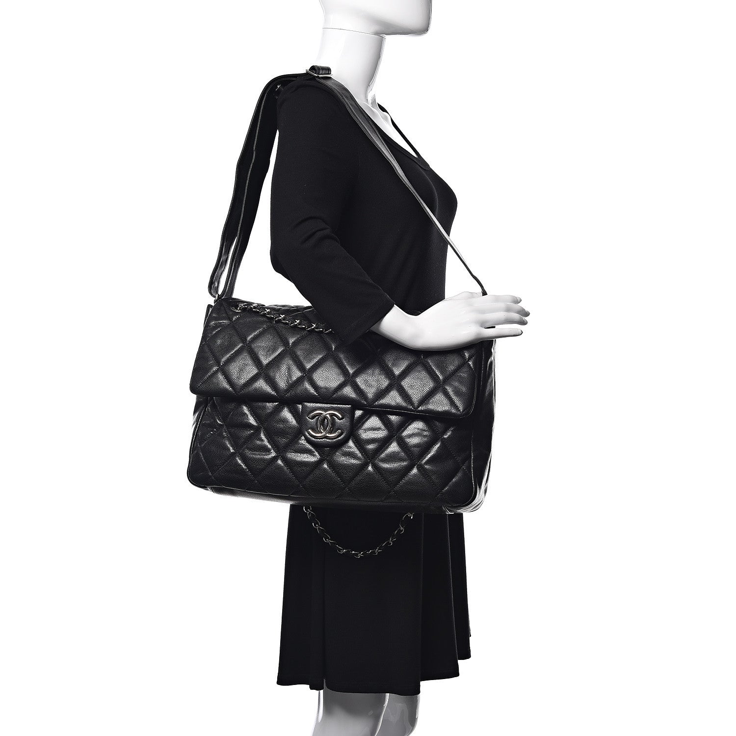 Chanel Glazed Caviar Large Nature Flap Bag Black 2 of 10