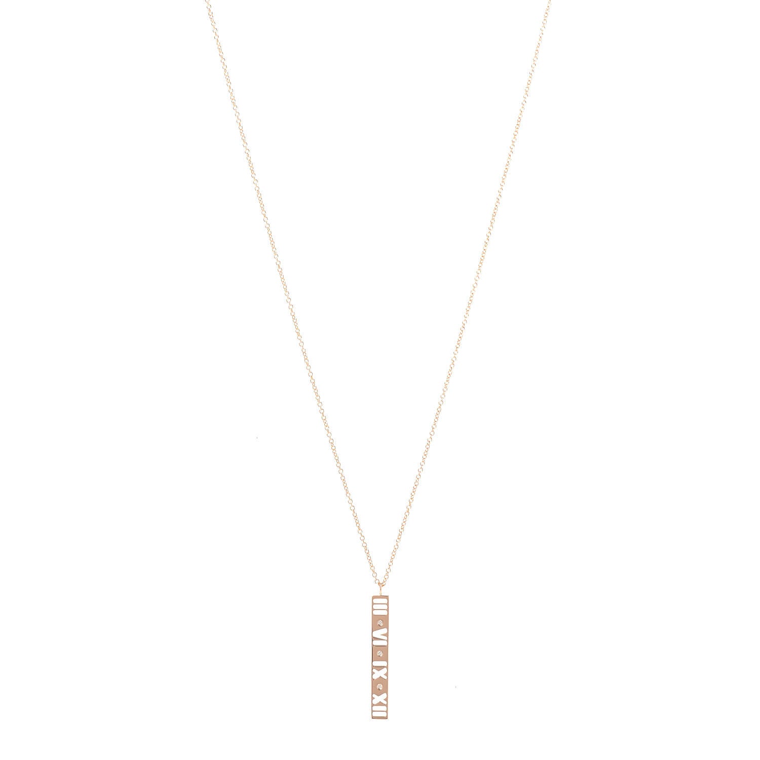 Tiffany 18K Rose Gold Diamond Atlas Bar Pendant Necklace 1 of 6