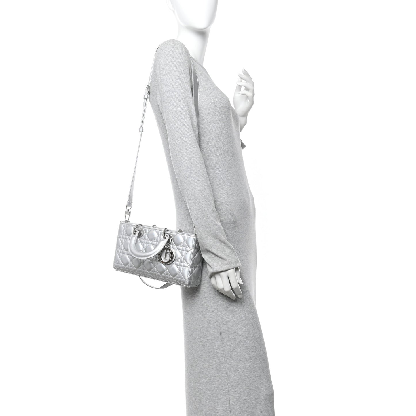 Iridescent Metallic  Lambskin Cannage Medium Lady D-Joy Silver