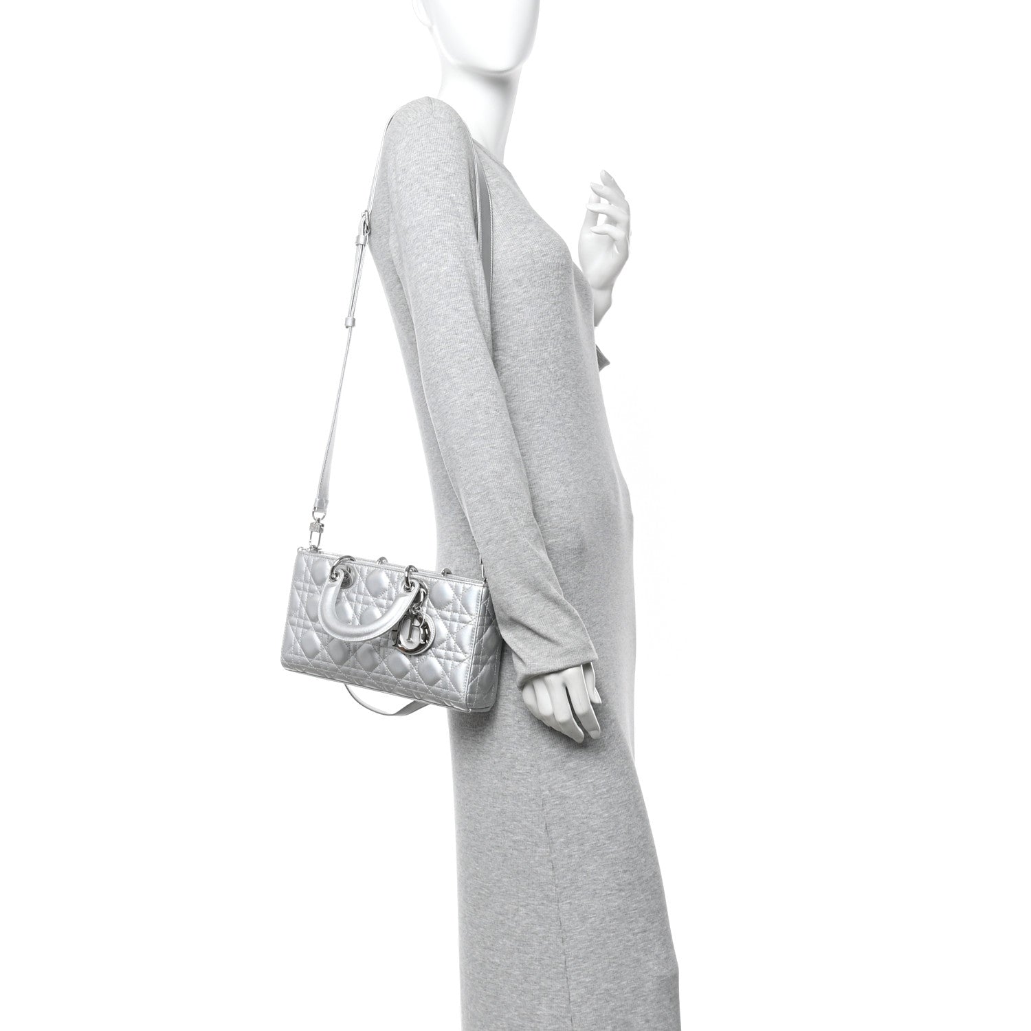 Christian Dior Iridescent Metallic  Lambskin Cannage Medium Lady D-Joy Silver 2 of 10