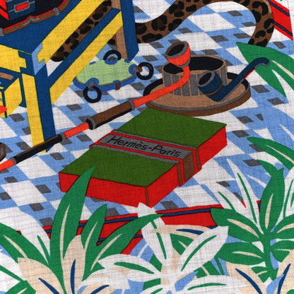 Hermes Cashmere Silk Les Douze Leopards Shawl 140 Gris Chine Vert 2 of 6