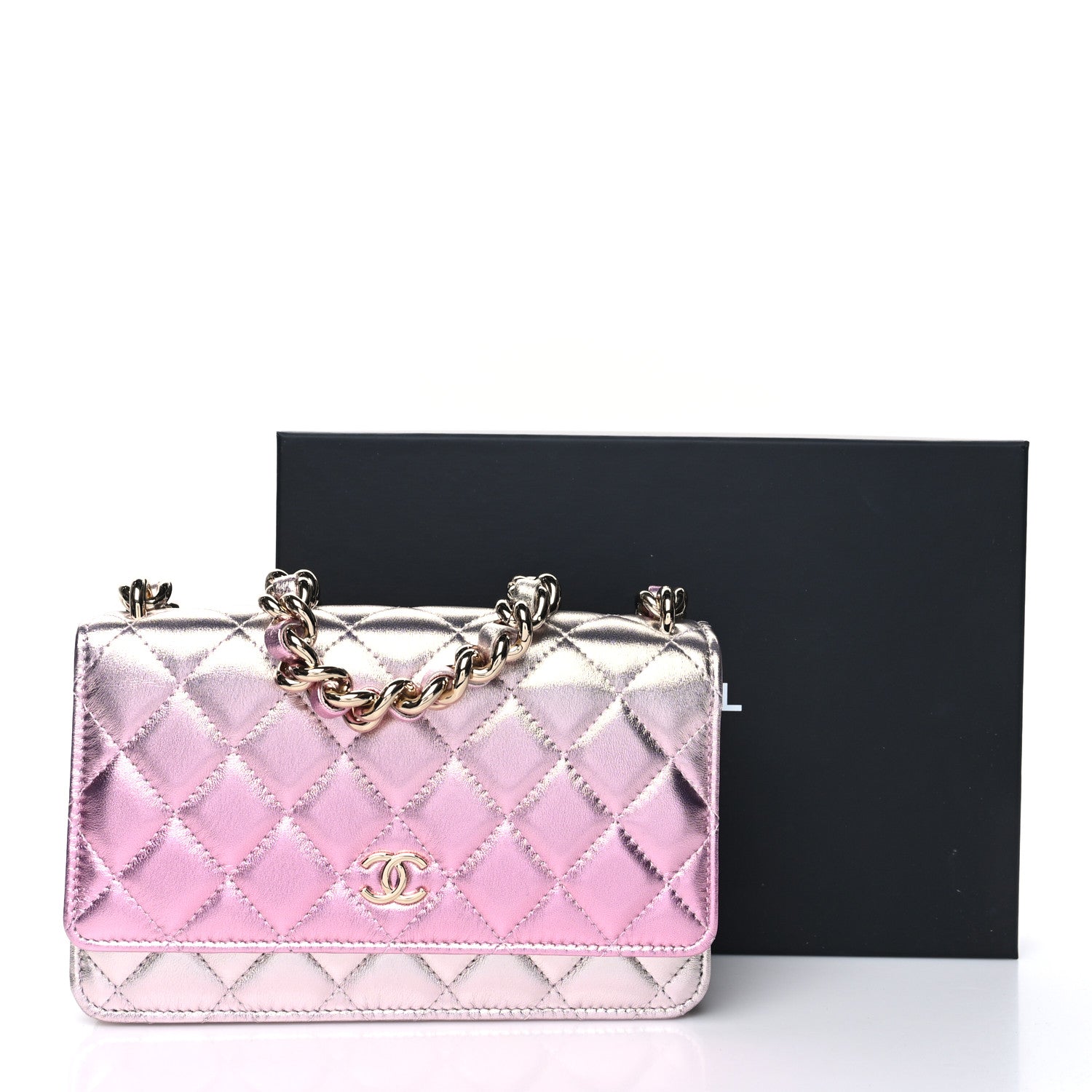 Chanel Gradient Metallic Lambskin Quilted Like A Wallet Wallet On Chain WOC Gold Pink 12 of 12