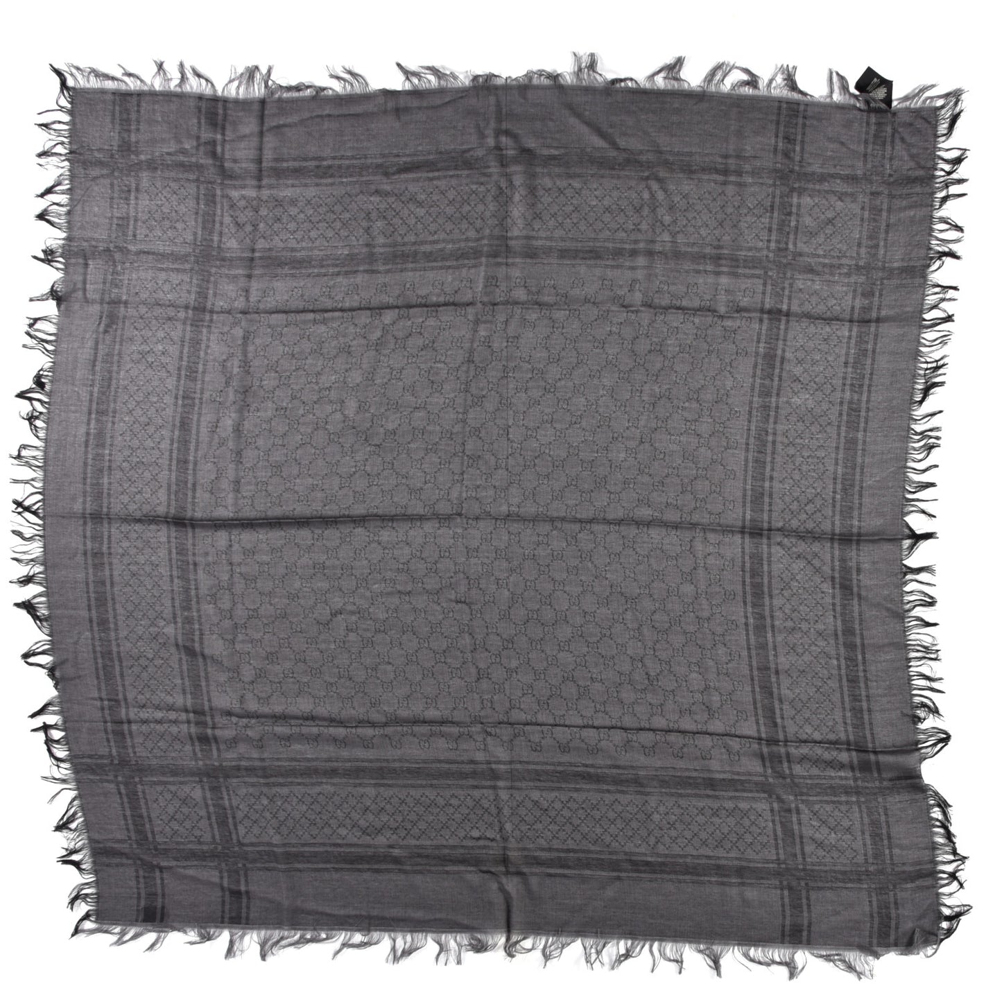 Wool Silk GG Monogram Diamante Plaid Surviee Shawl Graphite Black