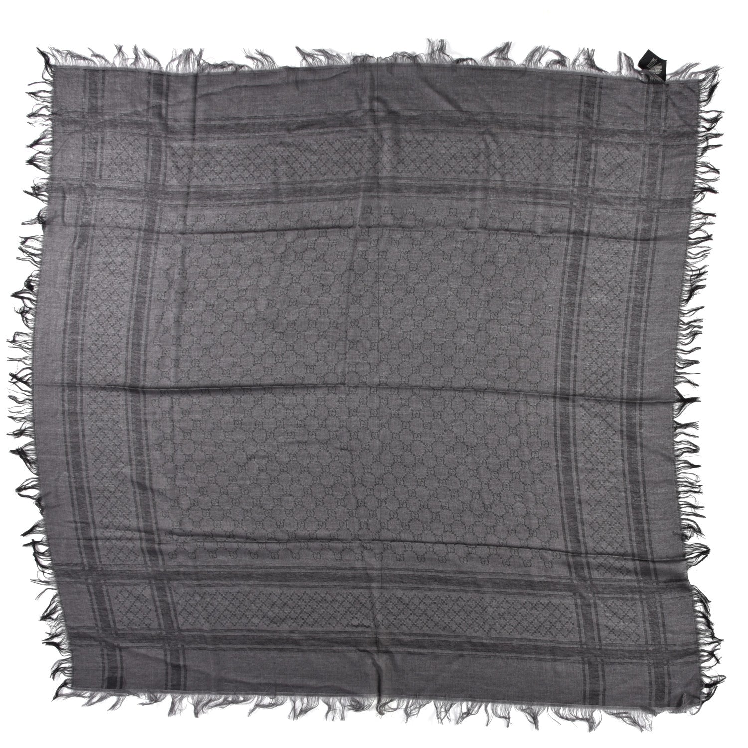 Gucci Wool Silk GG Monogram Diamante Plaid Surviee Shawl Graphite Black 1 of 3