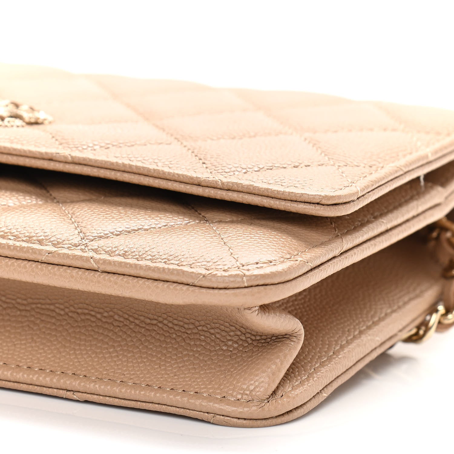 Chanel Caviar Quilted Crystal CC Wallet On Chain WOC Beige 11 of 12