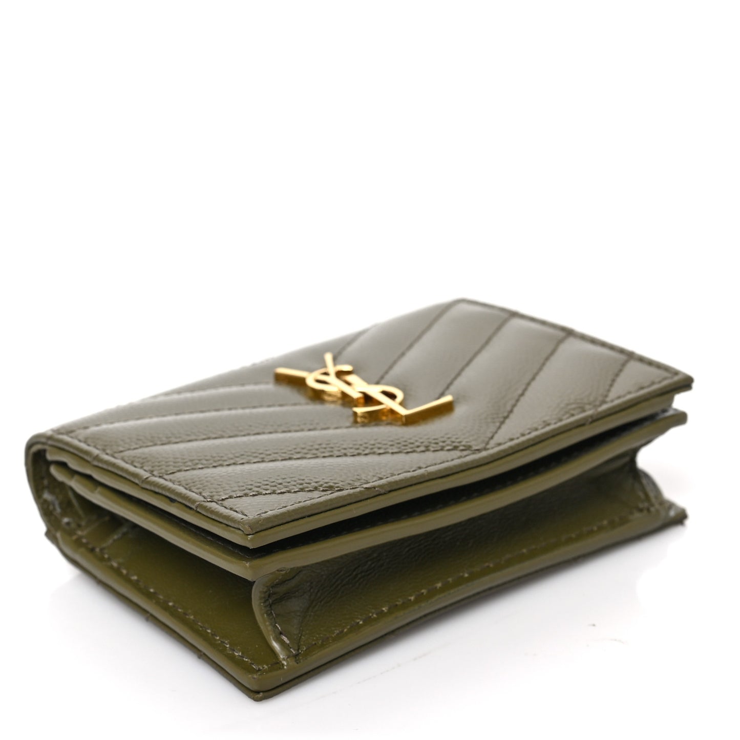 Grain De Poudre Matelasse Chevron Monogram Card Case Kaki