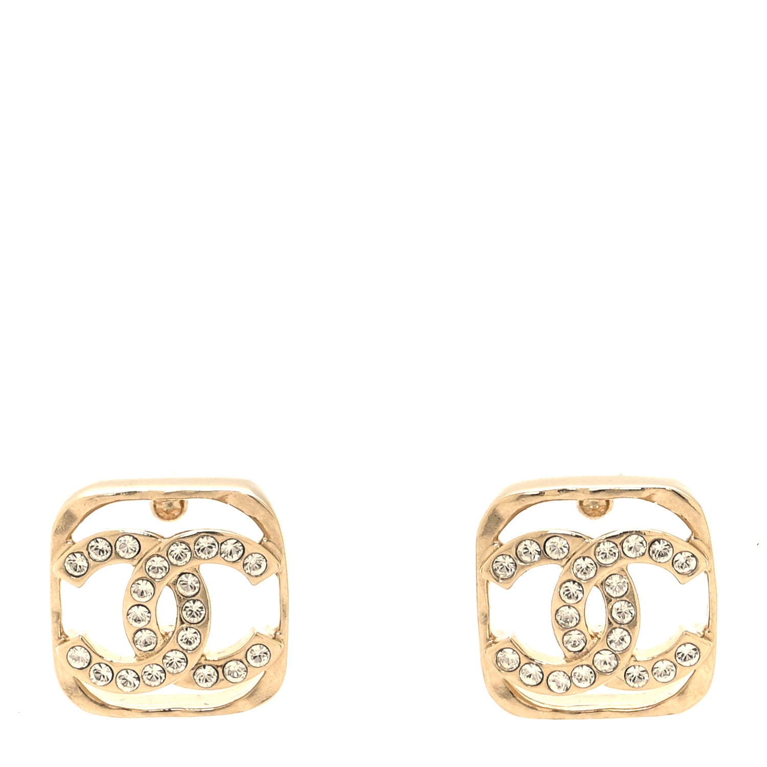 Chanel Crystal Square CC Earrings Gold 1 of 4