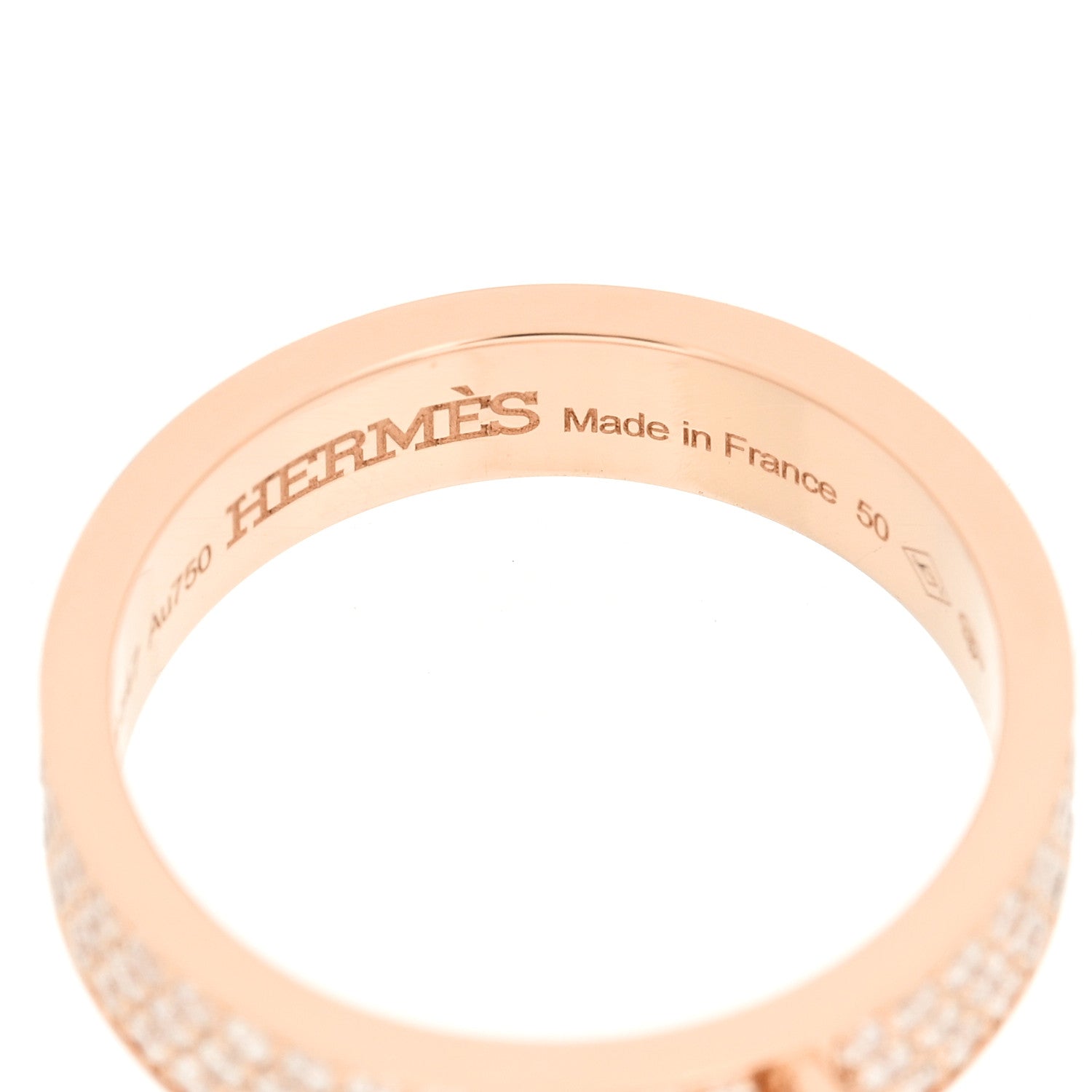 Hermes 18K Rose Gold Diamond MM Kelly Clochette Ring 50 5.25 4 of 6