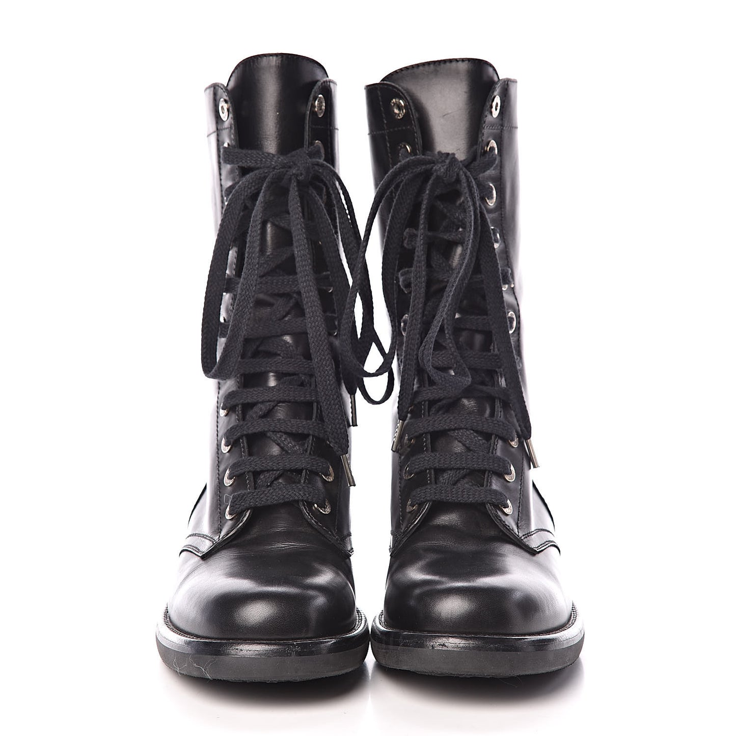 Calfskin Lace Up Combat Boots 40.5 Black