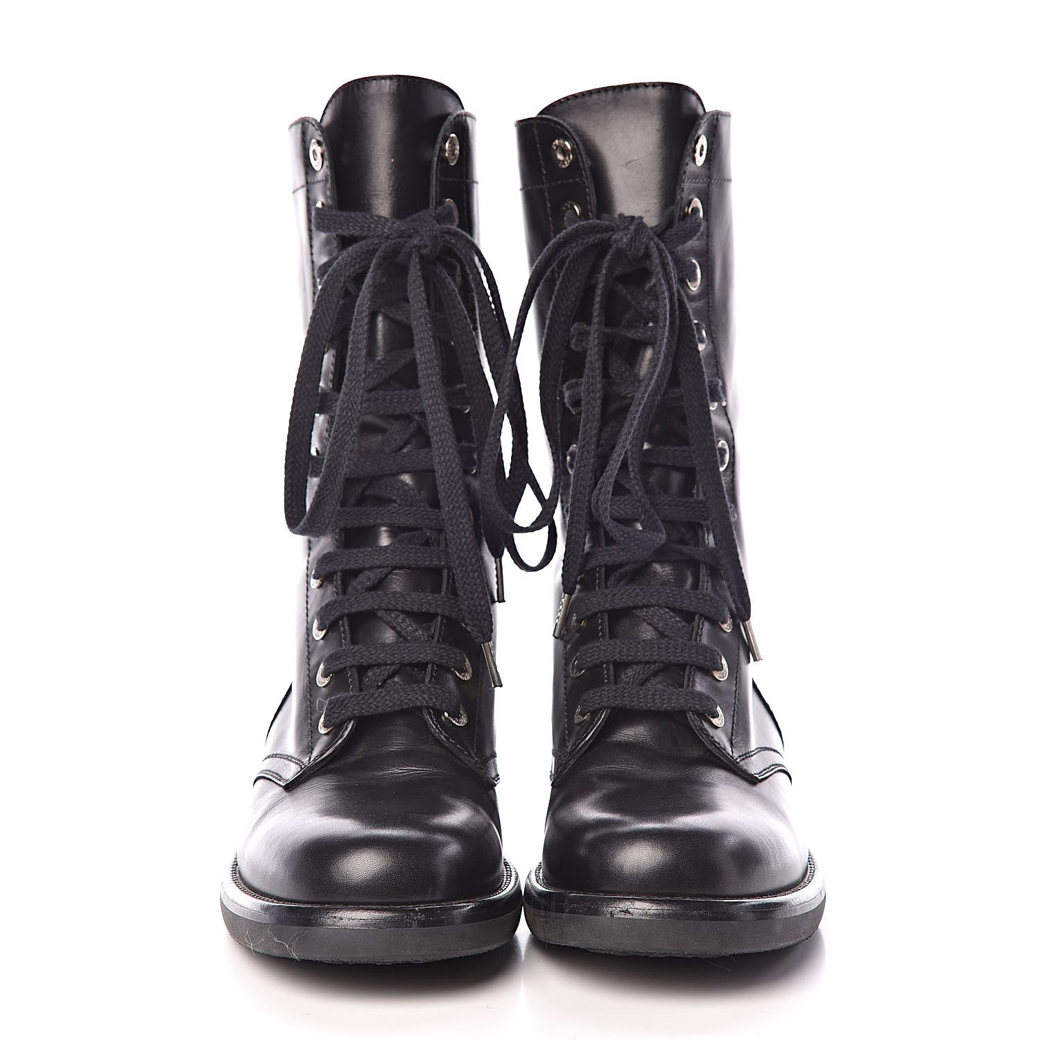 Chanel Calfskin Lace Up Combat Boots 40.5 Black 2 of 10