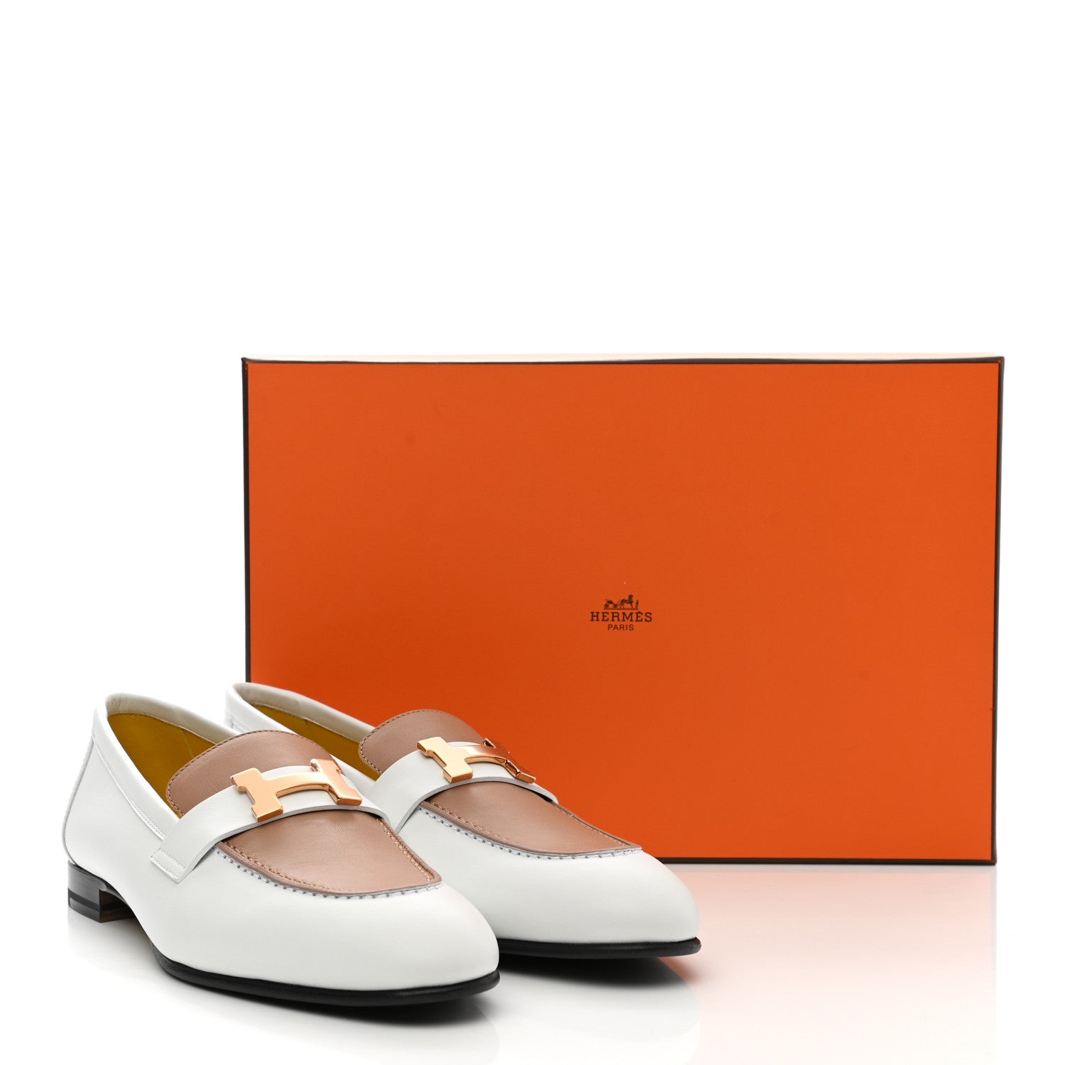 Hermes Calfskin Womens Paris Loafers 38.5 White Bois De Santal 9 of 9