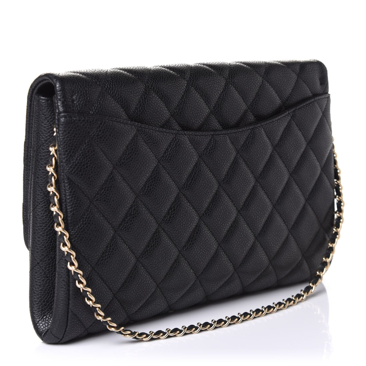 Caviar Quilted Clutch With Chain Flap Black