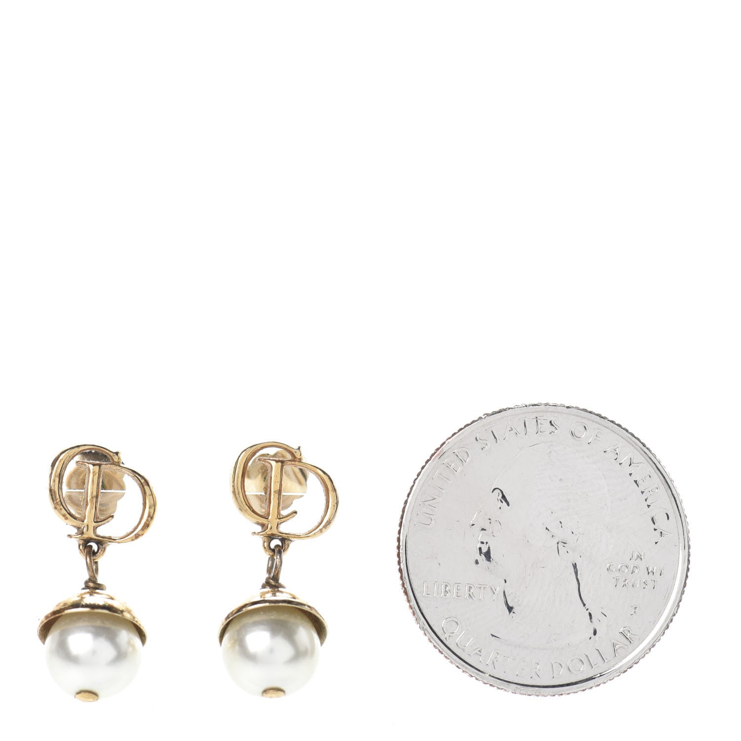 Christian Dior Pearl CD Drop Earrings Gold 2 of 3