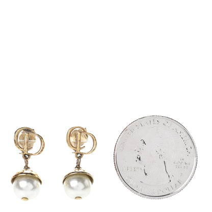 Christian Dior Pearl CD Drop Earrings Gold 2 of 3