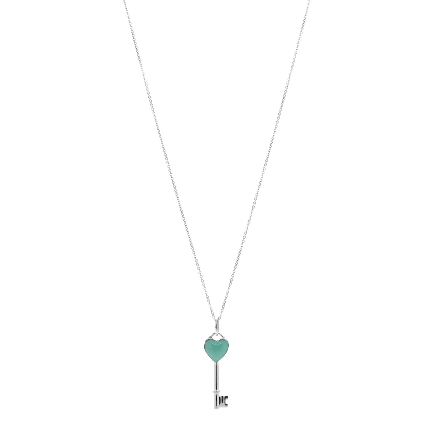 Sterling Silver Enamel Heart Key Pendant Necklace Blue
