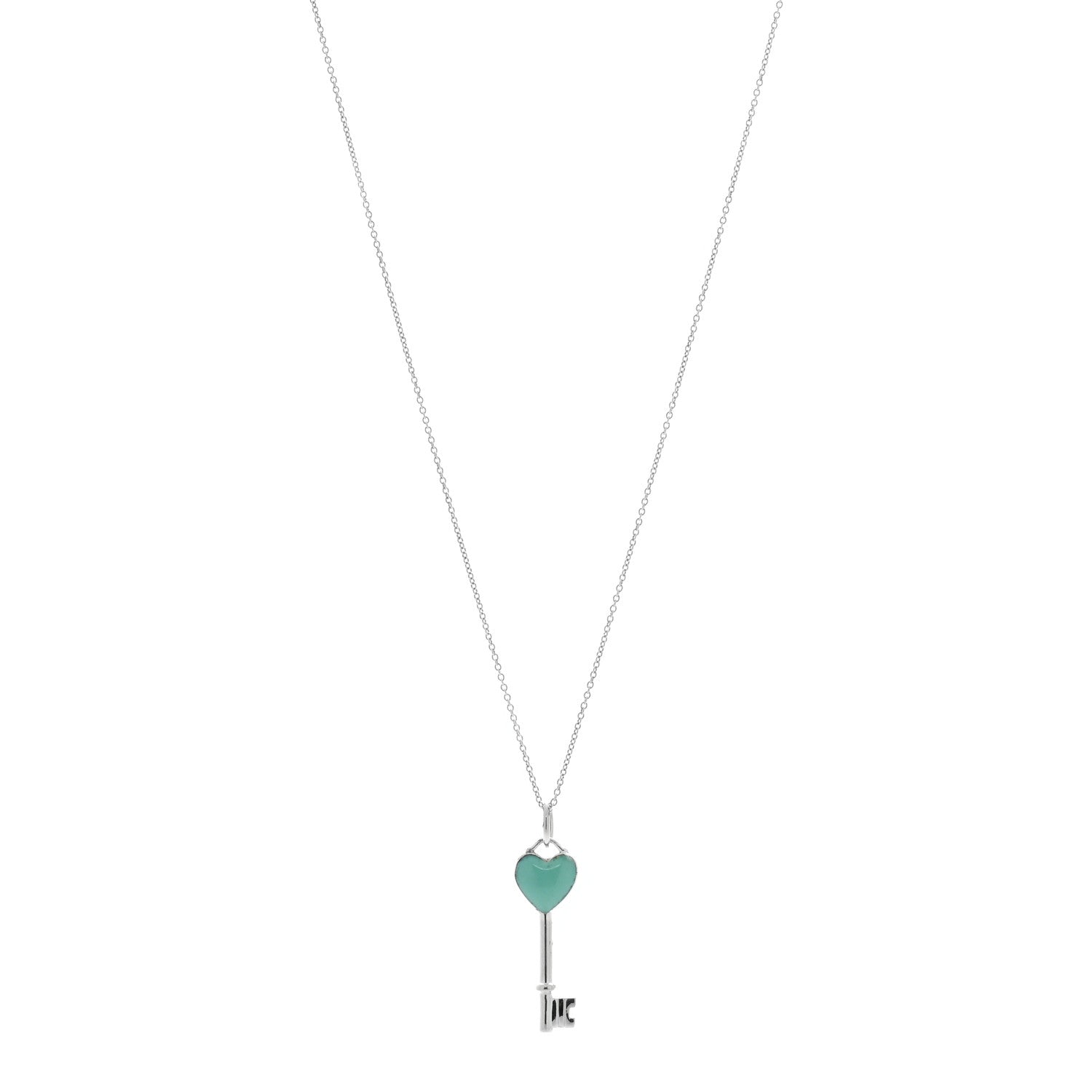 Tiffany Sterling Silver Enamel Heart Key Pendant Necklace Blue 1 of 5