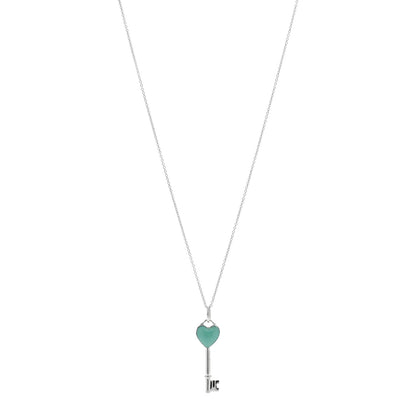 Tiffany Sterling Silver Enamel Heart Key Pendant Necklace Blue 1 of 5