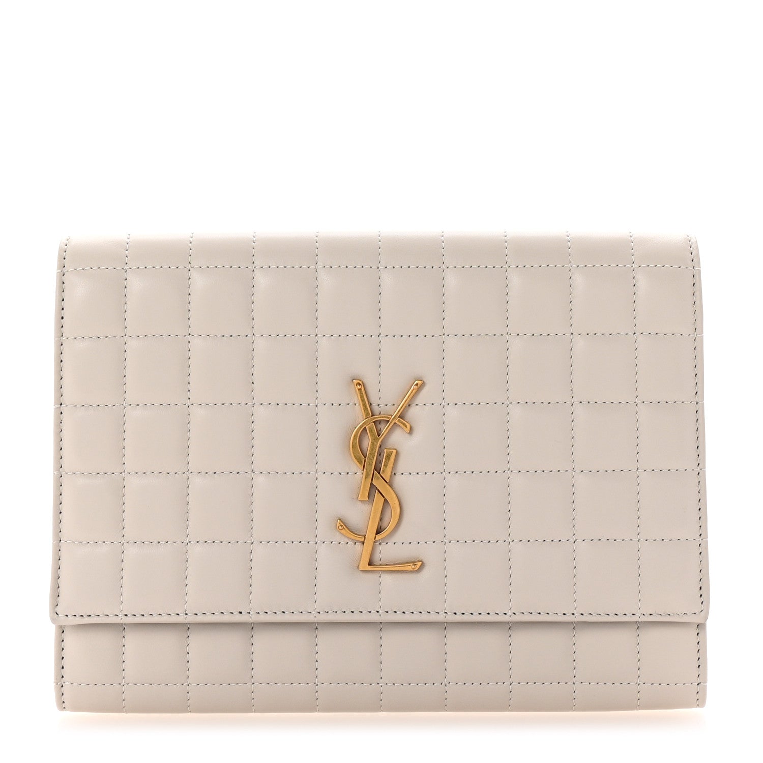 Saint Laurent Lambskin Carre Quilted Cassandre Pouch Clutch Crema Soft 1 of 8
