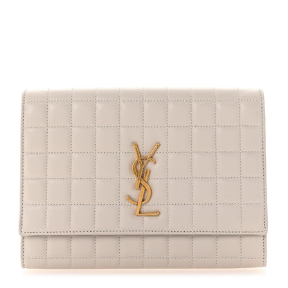 Saint Laurent Lambskin Carre Quilted Cassandre Pouch Clutch Crema Soft 1 of 8