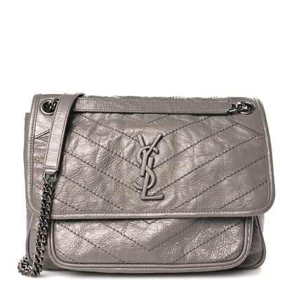 Saint Laurent Crinkled Calfskin Matelasse Monogram Medium Niki Chain Satchel Fog 1 of 11