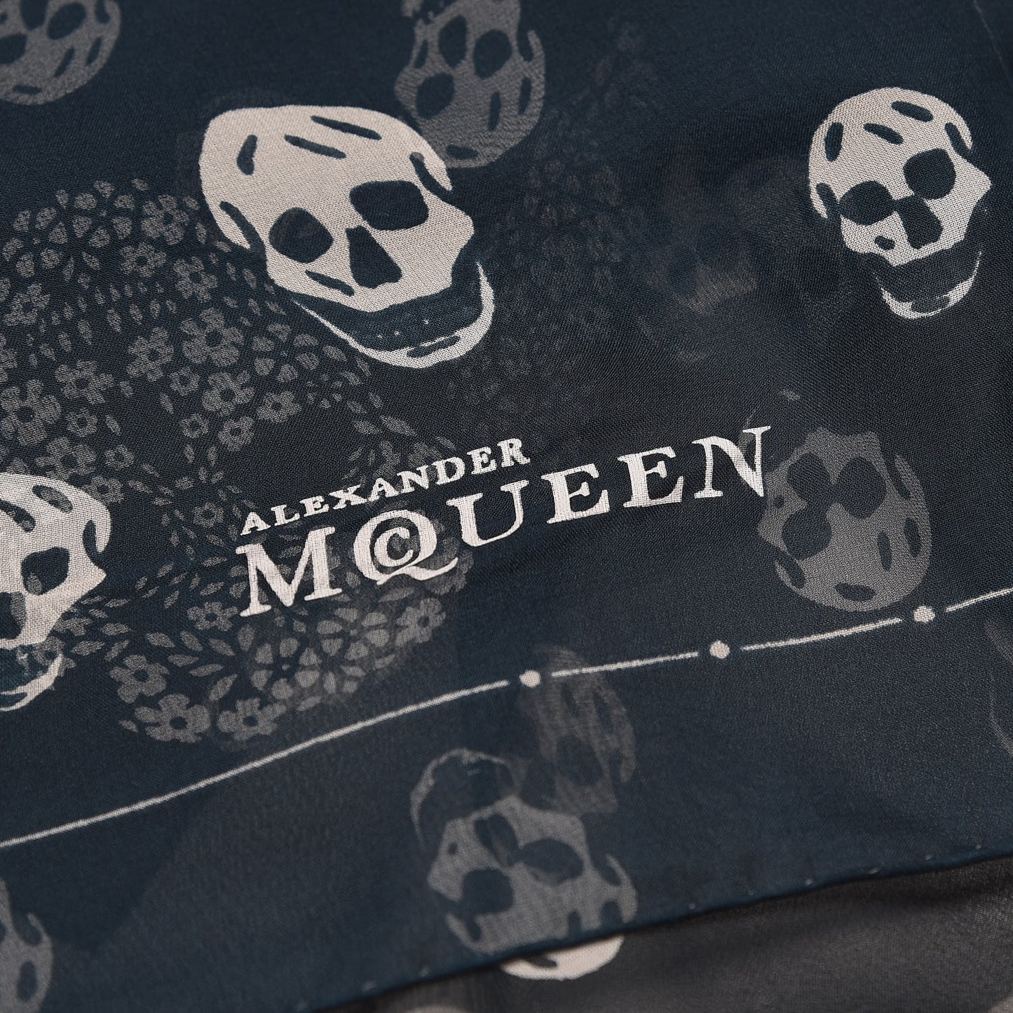 Silk Chiffon Skull Scarf Navy