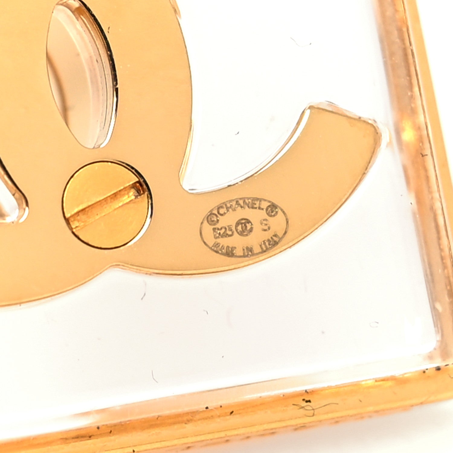 Chanel Metal Resin CC Square Drop Earrings Gold Transparent 4 of 4