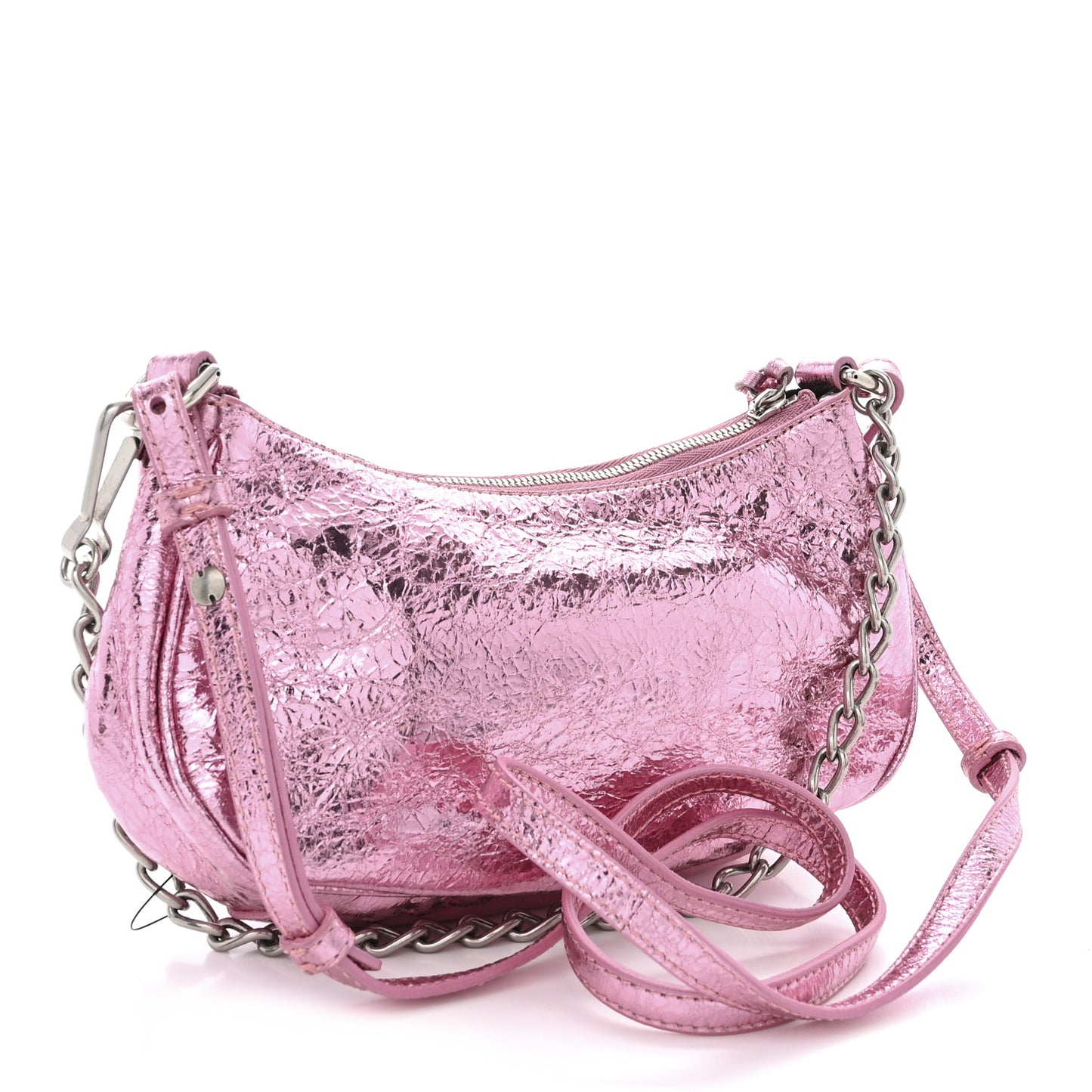 Metallic Agneau Arena Crystal Le Cagole Mini Purse With Chain Met Pink
