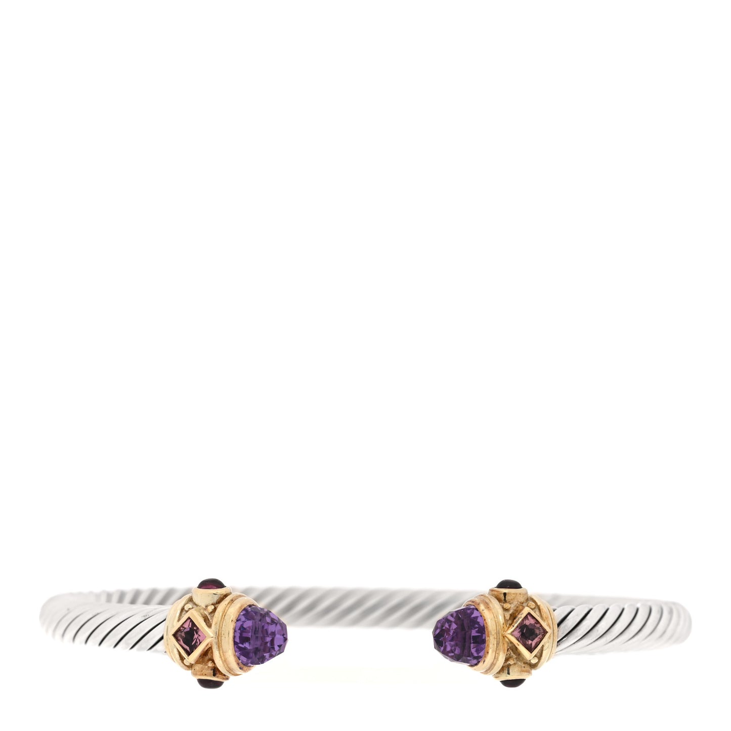 Sterling Silver 14K Yellow Gold Amethyst Tourmaline Rhodolite 5mm Cable Renaissance Bracelet
